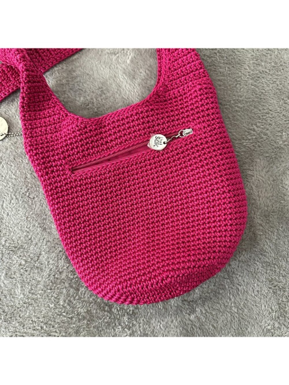 The Sak Hot Pink Knit Crochet Shoulder Bag Purse Handbag - Picture 6 of 7